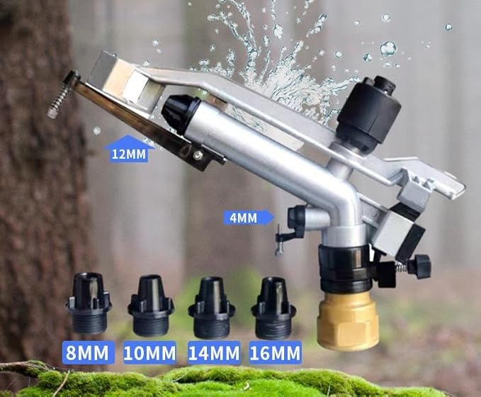 1.5" Agriculture Farm Irrigation Sprinkler Lawn Sprinkler Irrigation Spray Gun Large-Area Watering Spray 360° Rotary Farm Lawn Garden Irrigation Female Thread Aluminum Alloy with Nozzle Set