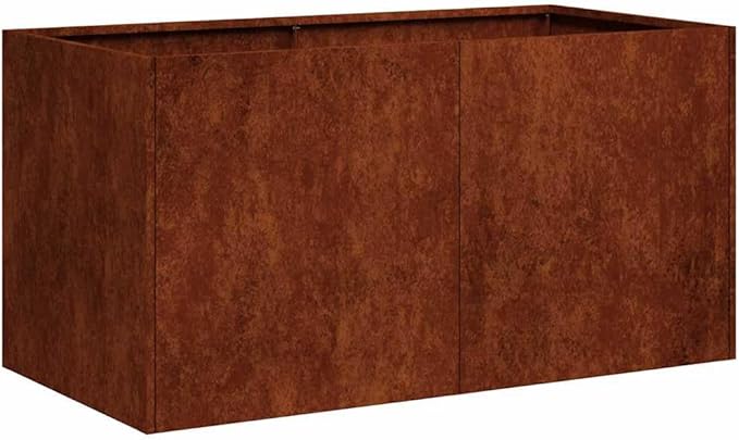 vidaXL Weathering Steel y Planter Box - Large Rectangular Metal for Garden/Patio/Balcony - 31.5" x 15.7" x 15.7" with Drainage