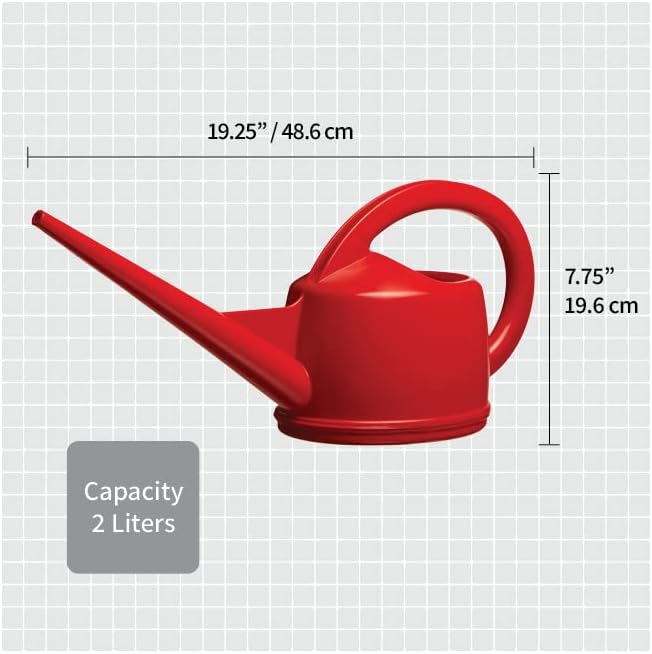 Consolidated Plastics Durable Swiss Watering Can with UV Protection, Ergonomic Handle for Indoor/Outdoor Gardening, Made in Switzerland (2 Liter) (Red)