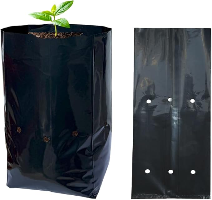 gardtree 100 Pcs Thicken Plastic Plant Nursery Bags 5.5" x 9.3", Grow Bags for Fruit Trees, PE Seedling Pots, Nursing Growing Pouch, Ideal for Flowers, Vegetables, Fruit, Starting Saplings