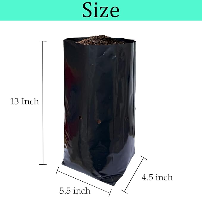 gardtree 50 Pcs Tall Plant Nursery Bags 5.5" x 13", Deep Root Plastic Plant Grow Bags Thicken Tree Seedling Pots for Vegetables, Flower, Fruit, Citrus, Nut Trees, Taproot Saplings