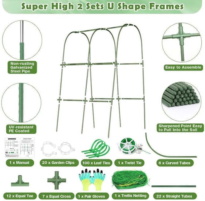 Cucumber Trellis for Raised Bed, Metal Garden Arch Trellis for Outdoor Climbing Plants, Plant Support for Tomato, Bean, Pea, Grape Small