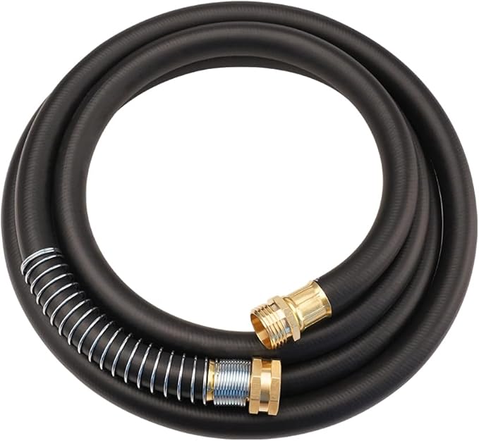 WiseFlow Garden Hose 10FT x 5/8", Heavy Duty Rubber Hose, Water Hose with Five Layered Braiding, Male Female Fittings, 1000PSI Burst, 300PSI Working (Black)