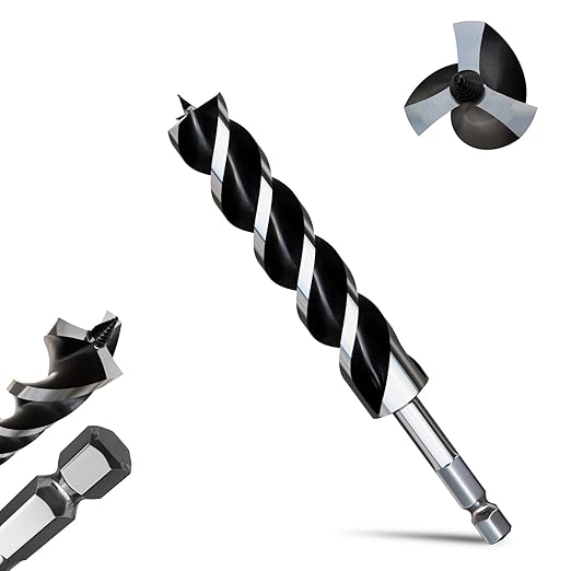 1-1/4"×9" Professional Auger Drill Bit for Wood with Quick Change 1/2" Hex Shank- 3-Cutter Design with Dual-Flute for Fast Chip Removal, Fits Hardwood, Softwood, PVC, Drywall & Tree Stumps