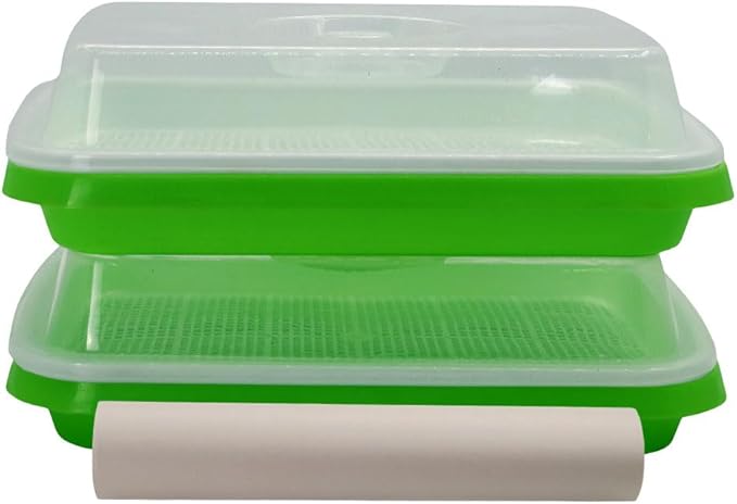 Seed Sprouter Tray 2PCS Soil-Free Wheatgrass Grower Sprouting Container with Lid 20CPS Germinating Growing Paper