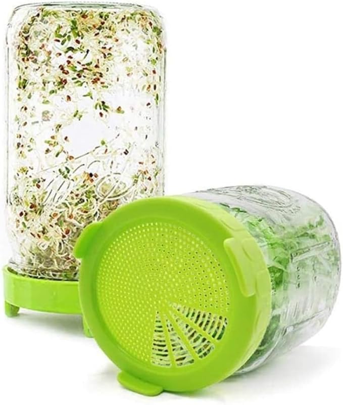 2Pcs Blue and Green Sprouting Lids jar Sprouting Lids Plastic Sprouting with Steel Screen for Wide Mouth to Grow Beans Jars Canning Cookware