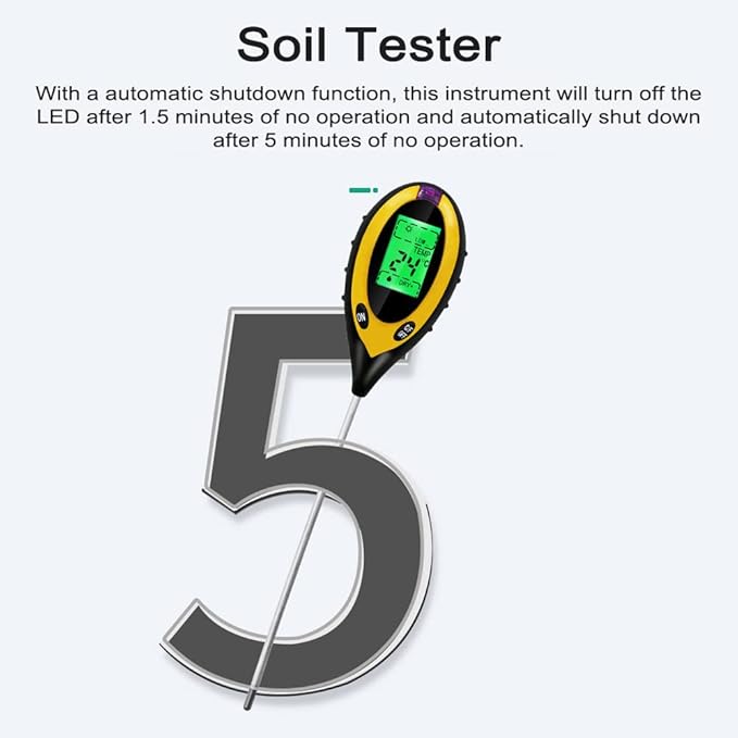 Jemora 4in1 Digital Soil Analyzer Multifunctional Soil Tester Sunlight Intensity PH Value s Temperature Detector Meter Potted Crops Planting Cultivating Tool with Dial for Field Garden Greenho