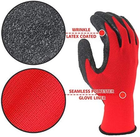 Evridwear Crinkle Latex Rubber Hand Coated Safety Work Gloves for Men Women General Multi Use Construction Warehouse Gardening Assembly Landscaping (XXL-Size) Red 120 Pairs Pack