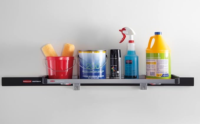 Rubbermaid FastTrack Rail Large Shelf Organization System, Holds up to 50 Pounds, Ideal for Cleaning Products/Garden Supplies/Laundry Products