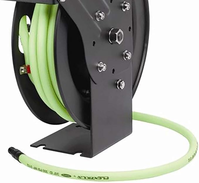 Flexzilla Open Face Retractable Air Hose Reel, 3/8 in. x 25 ft., Heavy Duty, Lightweight, Hybrid, ZillaGreen - L8603FZ