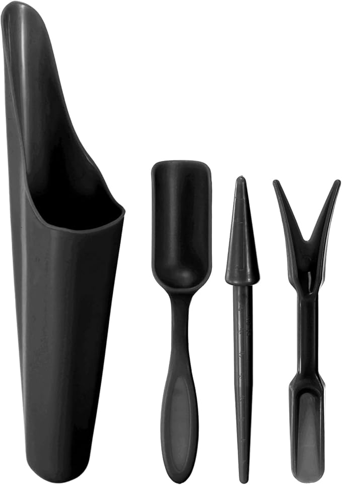 M METERXITY 1-Set Garden Shovel Hand Tools Transplanting Succulent Cultivation Digging Scoops Kits, Plastic Mini Garden Tool Set for Bonsai Potting/Flower Planting [Black]