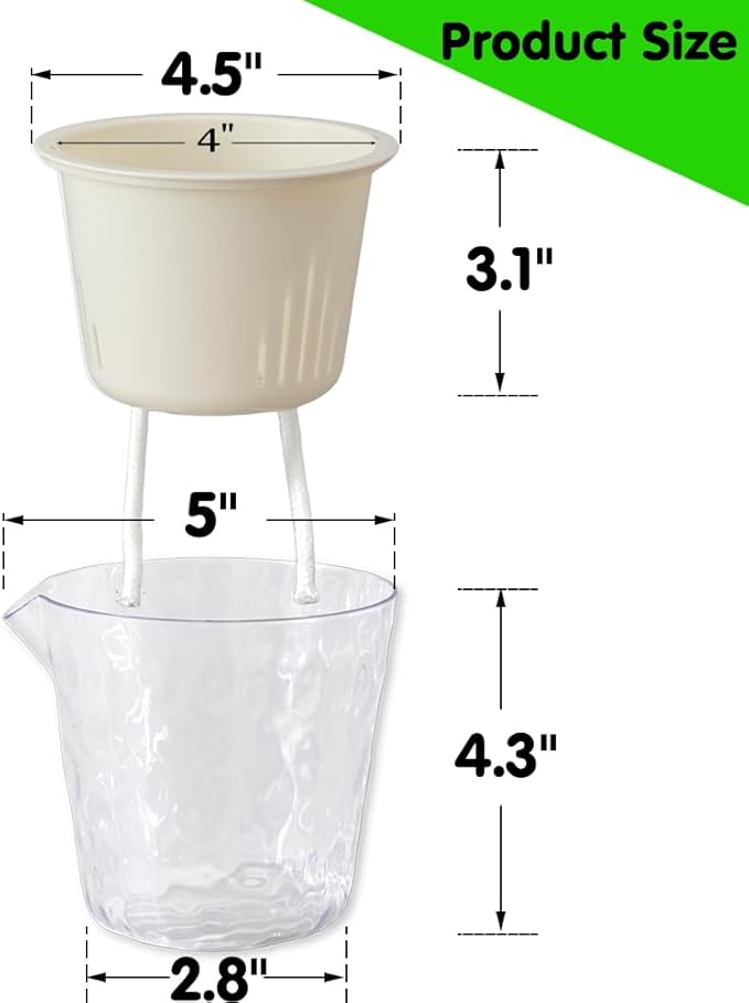 4 Inch Glacier-Textured Self Watering Garden Pots,4 Pack Clear Plastic Planters with Water Filling Spout,Flowerpot with Inner Pot for Indoor Plants,African Violets,Herbs,Succulents(Cream white)