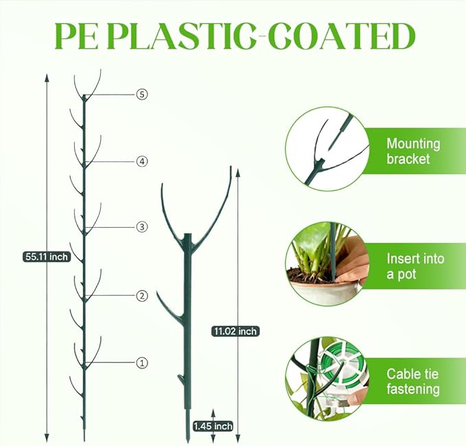 20 Pack Stackable Monstera Plant Support, Garden Plant Stakes Moss Pole for Indoor Outdoor Climbing Plants, Pothos Philodendron Tall Potted Plants Holder Stick (20 Pack)