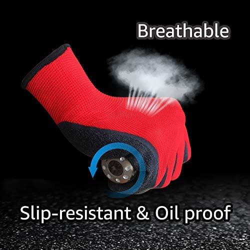 Evridwear Crinkle Latex Rubber Hand Coated Safety Work Gloves for Men Women General Multi Use Construction Warehouse Gardening Assembly Landscaping (XXL-Size) Red 120 Pairs Pack