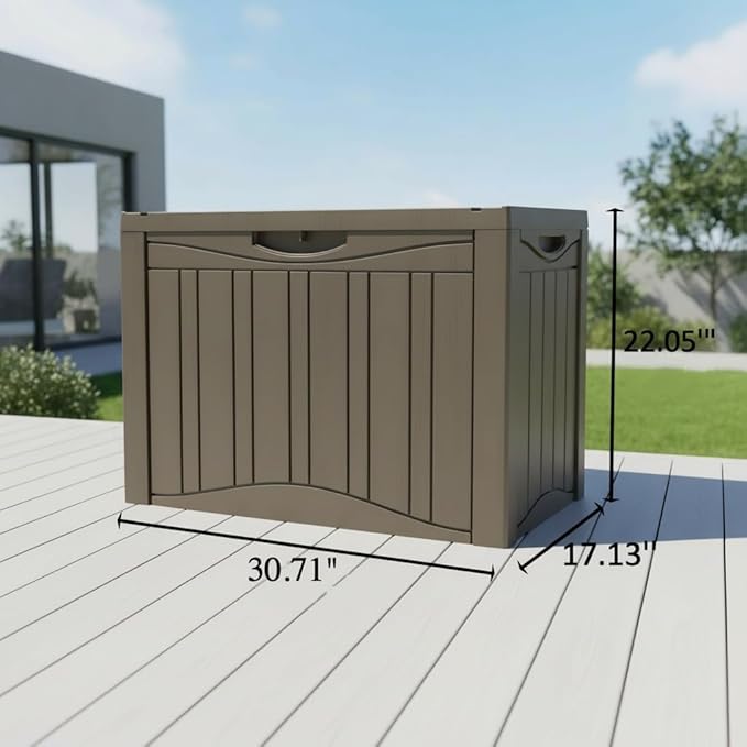 45 Gallon Deck Box, Outdoor Storage Chest with Lockable Lid - All-Weather, Water-Resistant for Patio Furniture Cushions, Garden Tools, Garage & Holiday Decor Organization