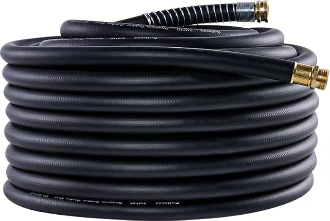 Garden Hose 100FT x 3/4”, Heavy Duty Rubber Hose, Water Hose with Five-Layered Braiding, Male Female Fittings, 1000PSI Burst, 300PSI Working (Black)