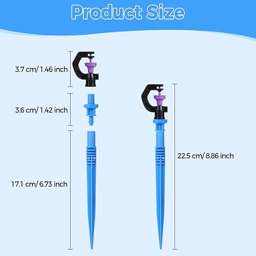 Drip Irrigation System Kit - Automatic Garden Watering System with G Type 360° Rotating Micro Sprinkler Heads & 16FT 8/11mm & 10FT 4/6mm Irrigation Tubing for Garden, Lawn, Greenhouse, Yard, Plant