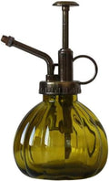 Glass Plant Spray Mister, Watering Spray Bottle, 6.4" Tall Vintage Fine Mist Spritzer Watering Can with Bronze Plastic Top Pump, Small Decorative Watering Can for Succulent House Plant (Green)