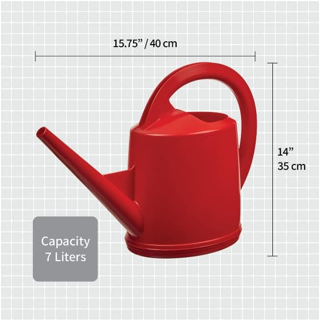 Consolidated Plastics Durable Swiss Watering Can with UV Protection, Ergonomic Handle for Indoor/Outdoor Gardening, Made in Switzerland (7 Liter, Red)