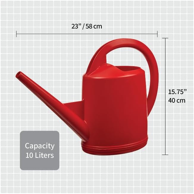 Consolidated Plastics Durable Swiss Watering Can with UV Protection, Ergonomic Handle for Indoor/Outdoor Gardening, Made in Switzerland (10 Liter, Red)