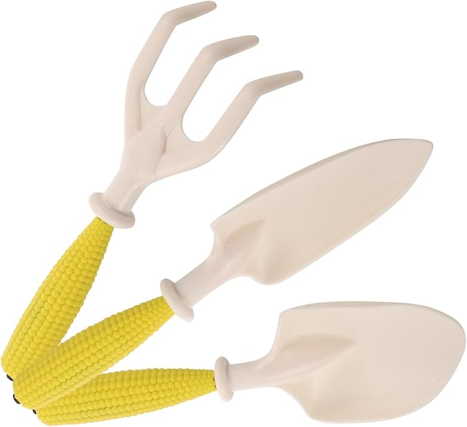 Garden Shovel and Rake Hand Tool Set for Flower Planting, Small Plastic Gardening Trowel with Cultivator, 3pcs Kit for Soil Digging and Plant Care