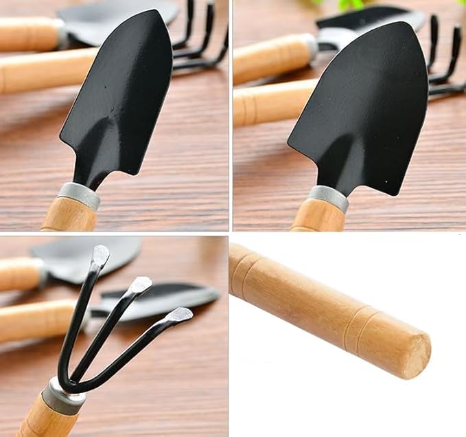 Garden Tools Set, 3 Pack Heavy Duty Gardening Tools Set Include Garden Shovel, Transplant Trowel and Hand Rake with Ergonomic Handle, Aluminum Alloy Lawn for Planting