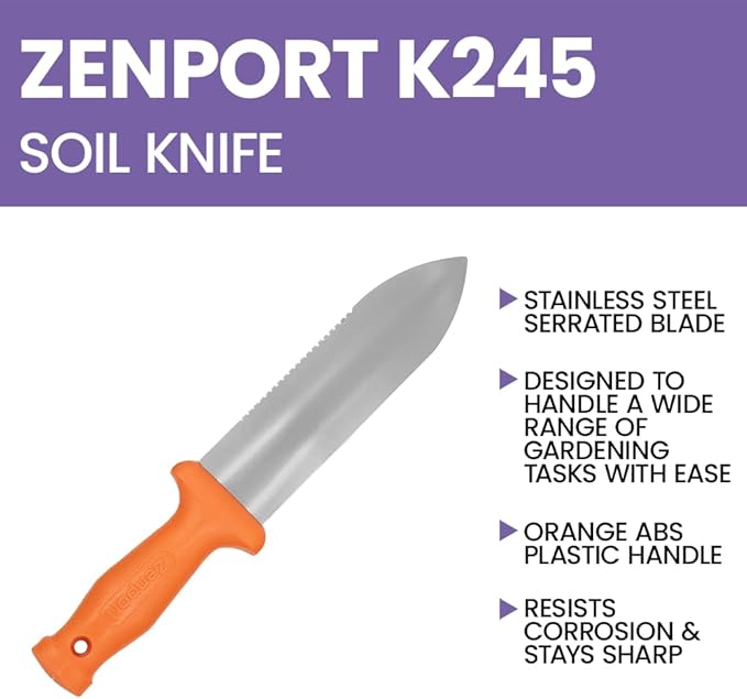 Zenport K245 ZenBori Soil Knife, Serrated, 6 Inch Stainless Steel Blades, Orange - 3 Pack