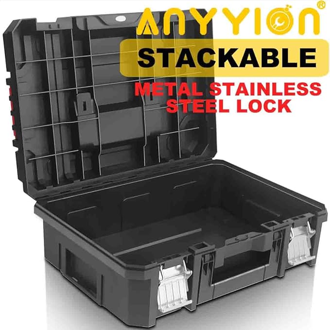 Anyyion 17In Tool Box,Double handles, Stackable, Essential for Home Decor.（Internal Size:16.54”L*10.55”W*4.33”H) (Double handles)
