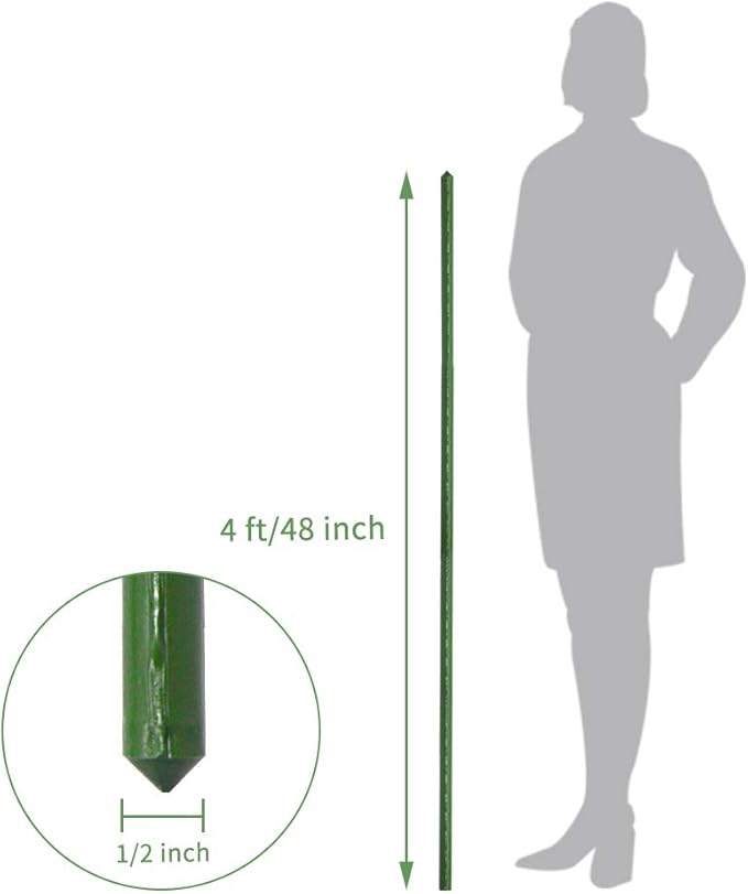 Growsun 4ft Garden Stakes Metal Plastic Coated Plant Cage Supports Tomato Stakes Trellis Climbing for Tomatoes,Trees,Cucumber,Fences,Beans,25 Pack