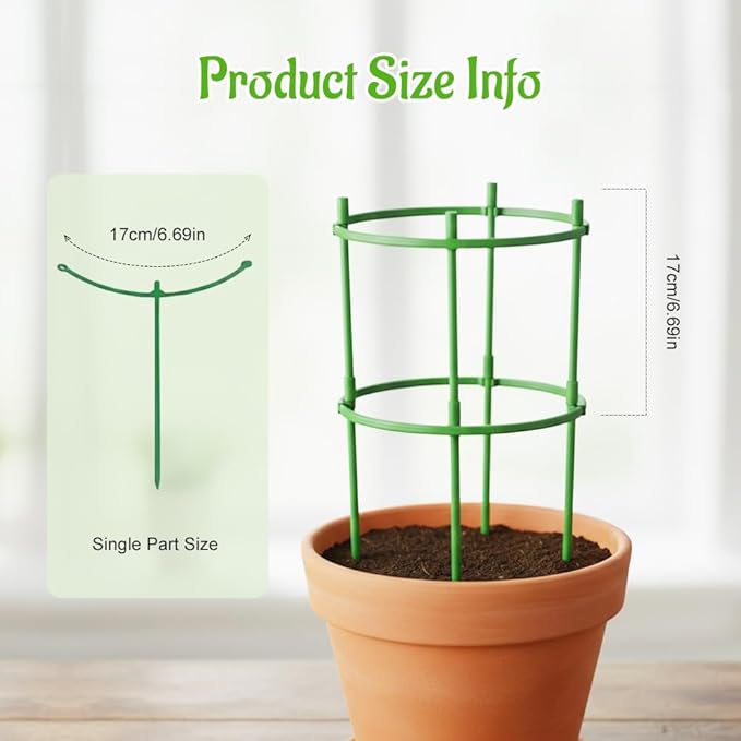 Plant Support Stakes, 2025 Upgraded Tomato Cages for Garden, Garden Flower Stakes, Round Plants Support for Indoor Outdoor Climbing Plants Vegetable Flower Pot (12, Green)