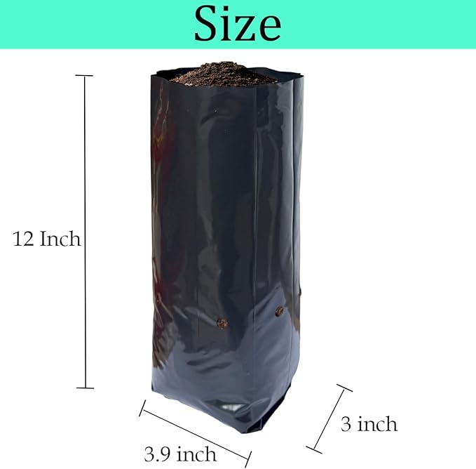 gardtree 100 Pcs Tall Plant Nursery Bags 3.9" x 12", Deep Root Plastic Plant Grow Bags Thicken Tree Seedling Pots for Vegetables, Flower, Fruit, Citrus, Nut Trees, Taproot Saplings