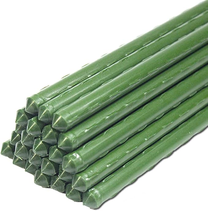 Sturdy Metal Garden Stakes 5 Ft Plastic Coated Steel Plant Sticks for Tomatoes,Trees,Cucumber,Fences,Beans,Pack of 25