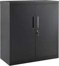 SONGMICS Garage Cabinet, Metal Storage Cabinet with Doors and Shelves, for Home Office, Garage and Utility Room, Black UOMC013B01