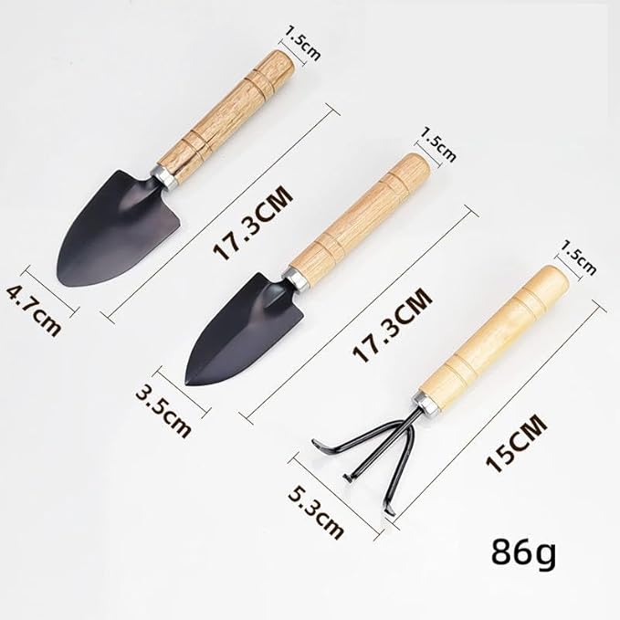 3 PCS Mini Gardening Tool Set, Shovel, Spade, Rake Kit with Ergonomic Wooden Handles, Ideal for Planting, Weeding and Cultivating, Kid Gardening Plant Tool for Cactus Herbs Indoor Miniature Plants