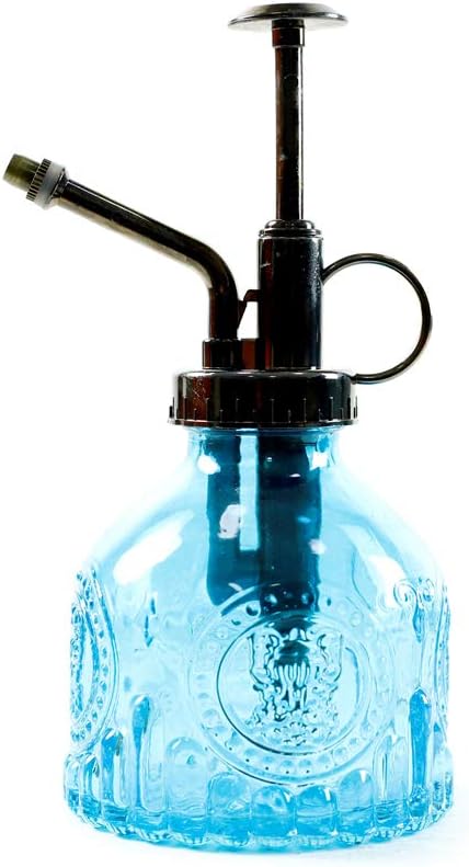 Hniuyun Glass Plant Mister Spray Bottle, 6.4 All Vintage Plant Spritzer Watering Can, Bronze Plastic Top Pump, Plant Mister Glass Watering Garden Tool (Blue)