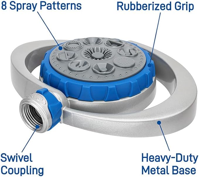 Orbit Metal 8-Pattern Turret Sprinkler – Adjustable Spray, Weighted Base, Covers Up to 35 ft (28252)