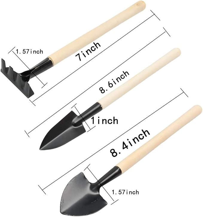 calary Mini Garden Tool Set 3 Pcs Hand Planting Tools Small Shovel/Rake/Spade Succulent Soil Tools for Gardening Life