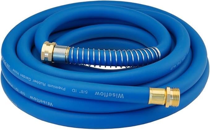 WiseFlow Garden Hose 25FT x 5/8", Heavy Duty Rubber Hose, Water Hose with Five Layered Braiding, Male Female Fittings, 1000PSI Burst, 300PSI Working (Blue)
