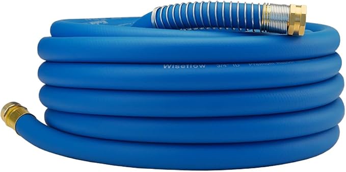 WiseFlow Garden Hose 50FT x 3/4", Heavy Duty Rubber Hose, Water Hose with Five Layered Braiding, Male Female Fittings, 1000PSI Burst, 300PSI Working (Blue)