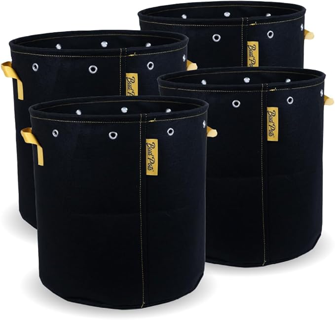 BudPots for Optimal Plant Growth | 15Ga Fabric Pots (56.7L) | 4-Pack | Metal Reinforced Rim - Sturdy & Never Collapses | Promotes Dense & Healthy Roots | Low Stress Training | Reusabe