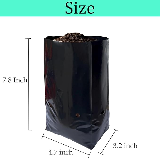gardtree 100 Pcs Thicken Seedling Nursery Bags, 4.7" x 7.8" Deep Plastic Grow Bags with Drainage Holes, Heavy Duty Plant Starter Pots for Vegetables, Flowers, Succulents and Cuttings