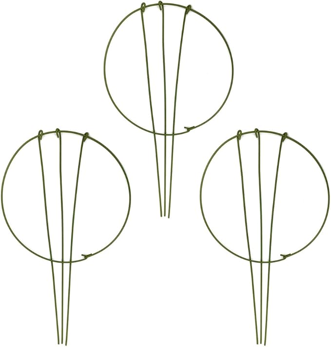 3-Pack Garden Plant Support Stake Green Plant Support Rings for Climbing Plant, Flowers (10" Wide x 17" High)