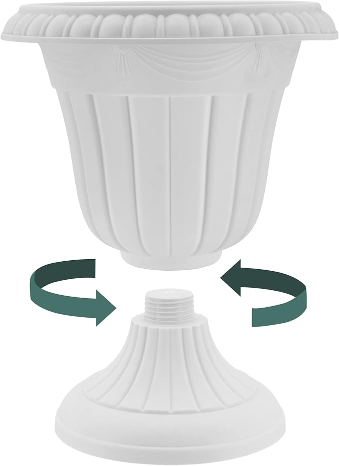 Arcadia Garden Products PL10GY Indoor/Outdoor Classic Traditional Plastic Urn Planter, 15" x 13", Gray