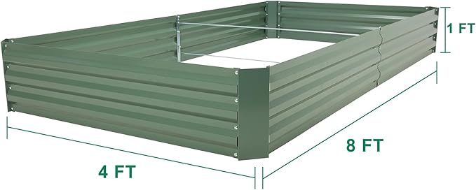 Aoodor 8 x 4 x 1 ft Outdoor Raised Garden Bed, Reinforced Galvanized Steel Planter Box for Vegetables, Herbs, and Flowers