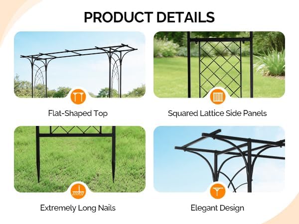 VINGLI Garden Arbor, Arch for Wedding Ceremony Party, Christmas Garden Decor Steel Garden Trellis for Plant Climbing, Pergola for Garden, Backyard, Lawn (Flat Top)