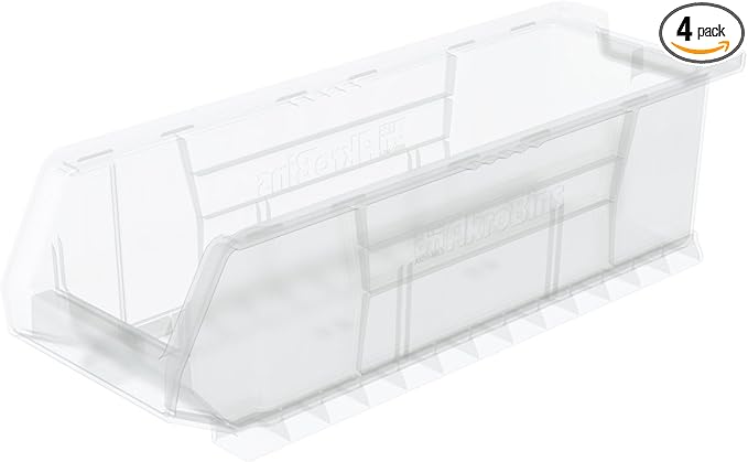 Akro-Mils 30284 Super-Size AkroBins Plastic Storage Bins, Space-Saving Stackable Bins for Garage, Classroom, Warehouse Organization, 24" L x 8" W x 7" H, Clear, 4-Pack