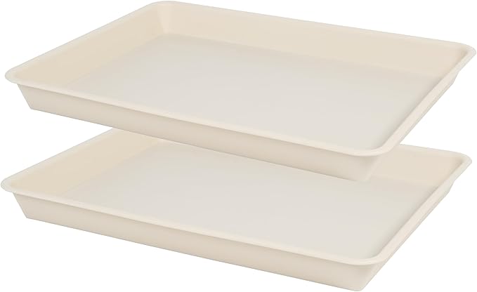 VUWEZ Rectangle Plant Tray, Plant Drip Tray, Plant Pot Saucers, Plant Germination Trays, Plant Saucers, 11'' x 9'' x 1.2'' (2 pack), Beige