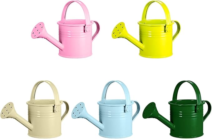 Yardwe 5pcs Kids Metal Watering Cans, 8.5 Oz Mini Iron Watering Pots with Long Spout and Comfortable Grip Handle for Indoor Plants, Garden, Home, 6.3 x 2.9 Inch
