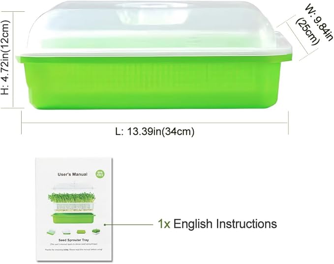 LeJoy Garden Seed Sprouter Tray BPA Free PP Soil-Free Big Capacity Healthy Wheatgrass Grower with Lid Sprouting Kit 13.4x9.84x4.72 inches