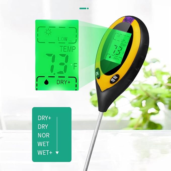 Jemora 4in1 Digital Soil Analyzer Multifunctional Soil Tester Sunlight Intensity PH Value s Temperature Detector Meter Potted Crops Planting Cultivating Tool with Dial for Field Garden Greenho